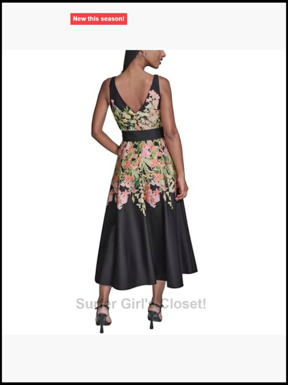 Sleeveless V-Neck Cotton Sateen Midi Floral Dress - Picture 3 of 5